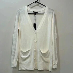 Cable & Gauge White Button-Down Cardigan with Rhinestones, Size M